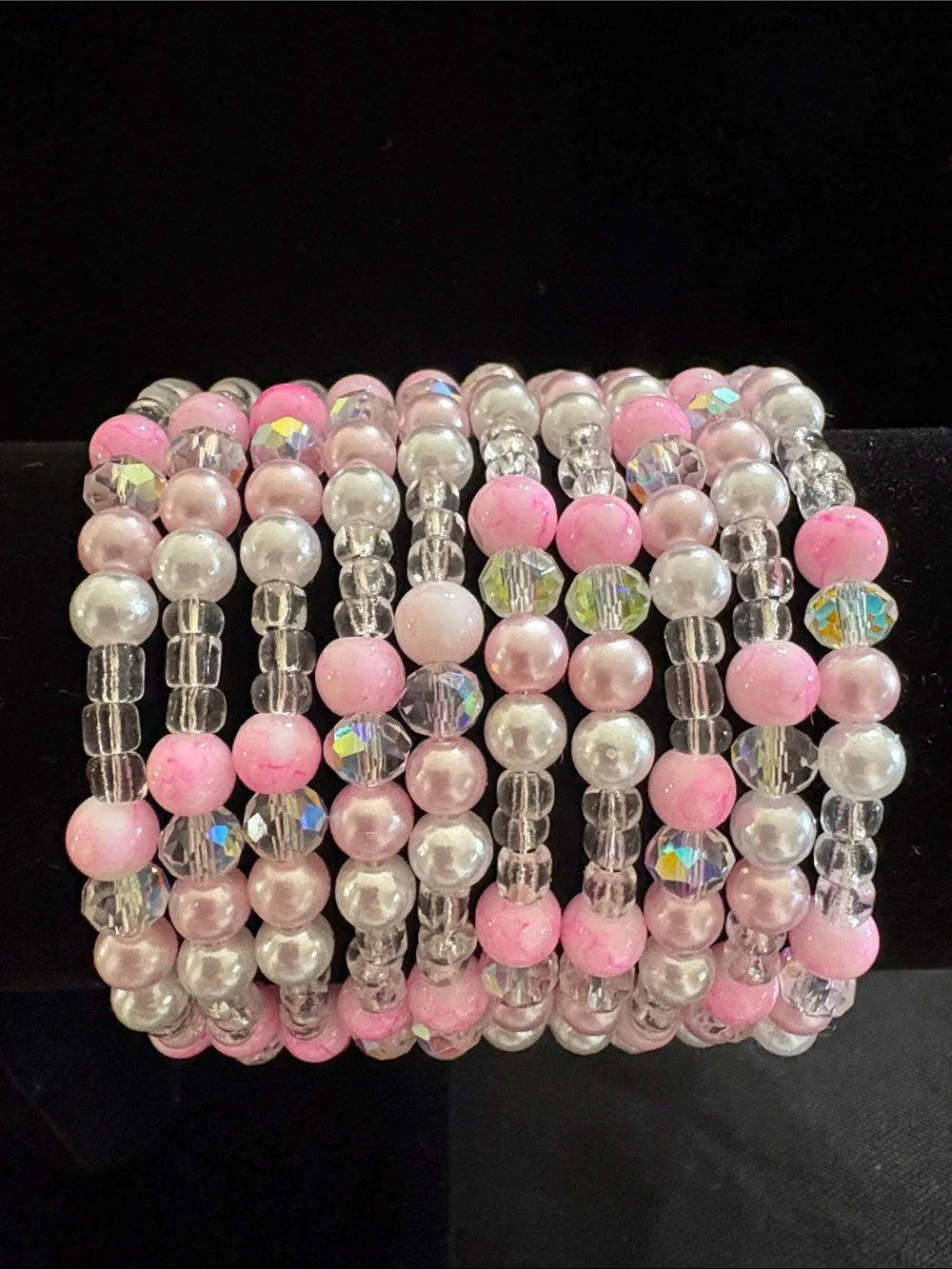 Pink Pearl & Crystal Beaded Bracelet